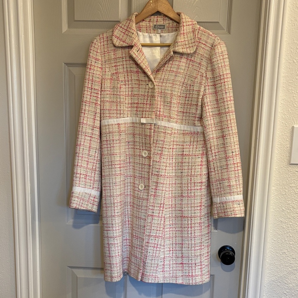 Etam circa 2002/3 Pink and Cream Tweed  Coat with bow detail